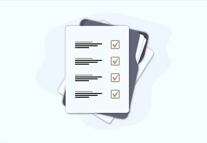 Liste à cocher pour un inventaire de succession. Chaque élément est représenté par des lignes et une case à cocher.