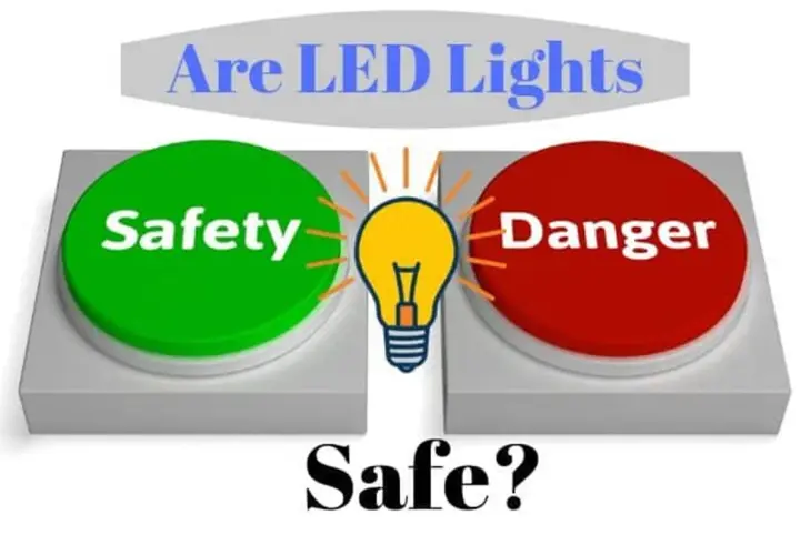 Czy ledy mogą się zapalić? Dwa przyciski: zielony "Safety" i czerwony "Danger", z żarówką pośrodku.