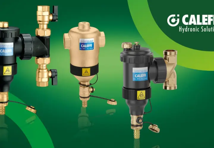 Trzy magnetyczne separatory zanieczyszczeń Caleffi, w tym filtr P3, zapewniają czystość instalacji.