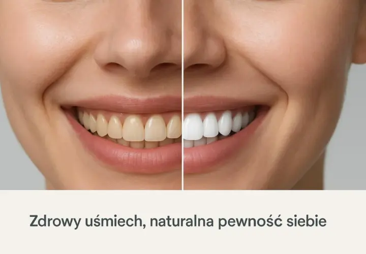 Porównanie uśmiechu: zęby żółte po lewej, białe po prawej. Czy cytryna wybiela zęby? Zdrowy uśmiech, naturalna pewność siebie.
