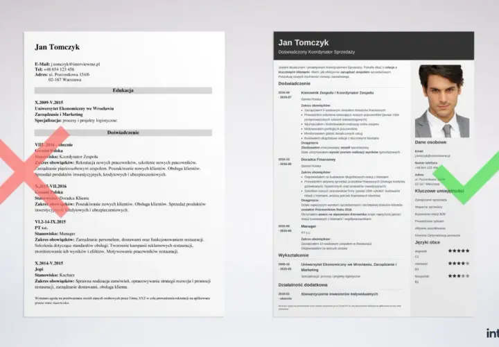CV bez doświadczenia Jana Tomczyka, z naciskiem na umiejętności zarządcze i sprzedażowe.