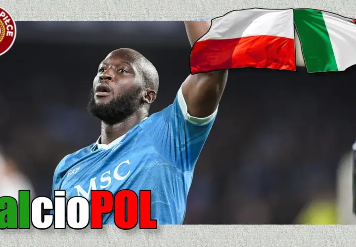 Piłkarz Romelu Lukaku z flagą Włoch i Polską.
