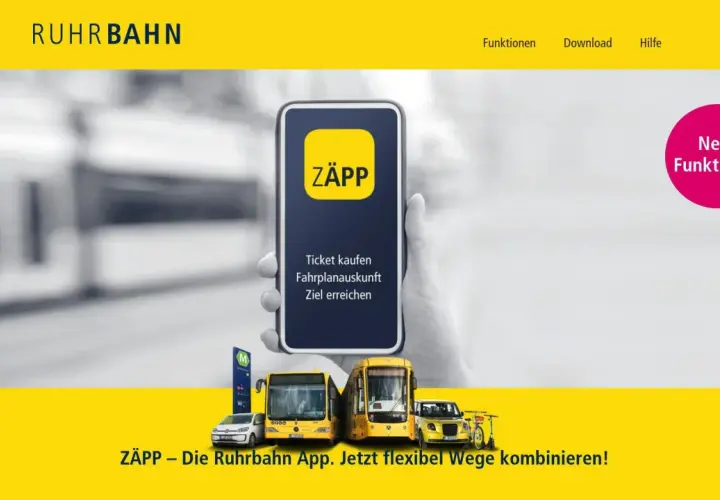 Das digitale Ticket der Ruhrbahn App "ZÄPP" ermöglicht Ticketkauf, Fahrplanauskunft und Zielerreichung.