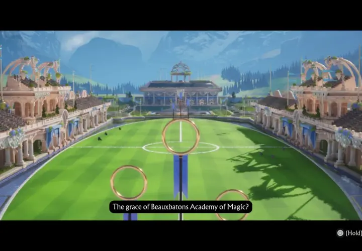 Boisko do quidditcha z trybunami Beauxbatons, przygotowane do mistrzostw świata.