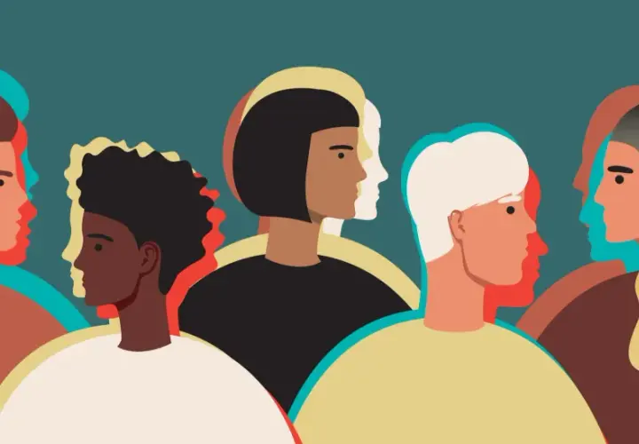 Figure stilizzate di persone con profili sovrapposti in colori vivaci. Sembra che non so più cosa sia reale.