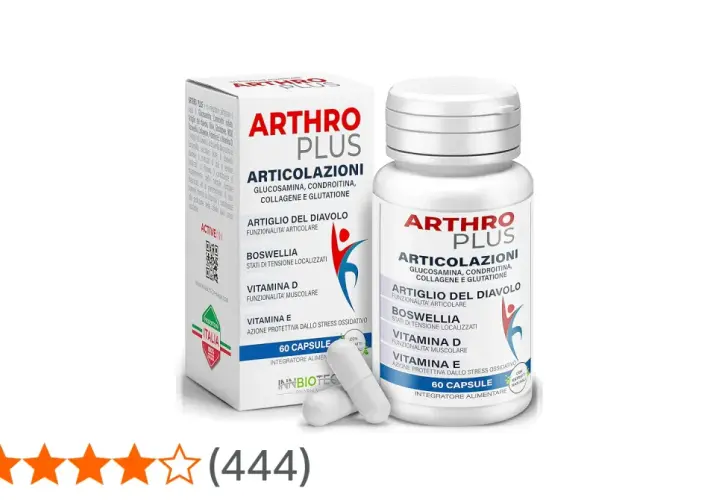 Arthro Plus: integratore per articolazioni con glucosamina, condroitina, collagene, glutazione e boswellia. Scopri i benefici per la funzionalità articolare e muscolare.
