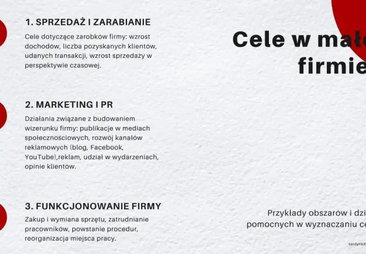 Cele strategiczne przykłady: sprzedaż, marketing, PR i funkcjonowanie firmy. Wzrost dochodów, budowanie wizerunku, optymalizacja procesów.
