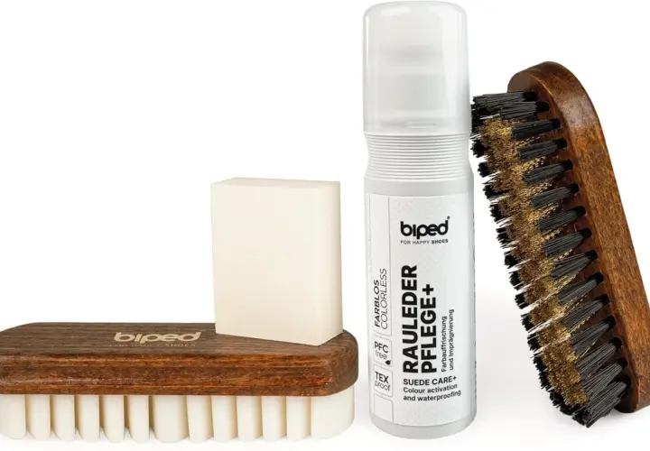 Kit de cepillos y spray para el cuidado de piel serraje. Mantiene tus zapatos como nuevos.