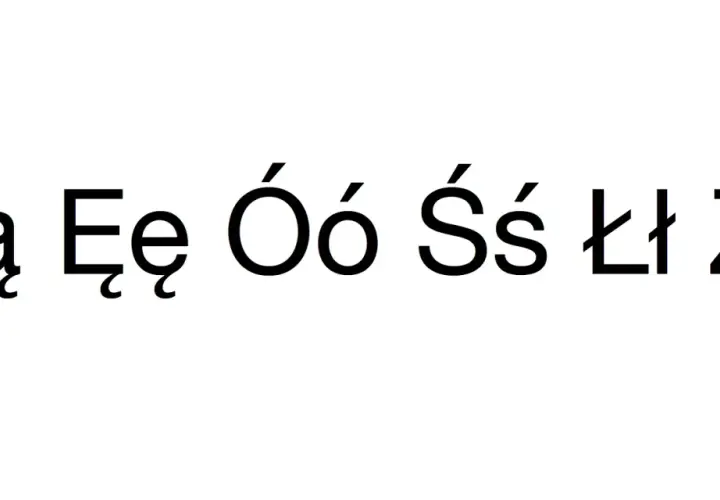 Wielkie i małe polskie znaki: Ąą, Ęę, Óó, Śś, Łł, Żż.