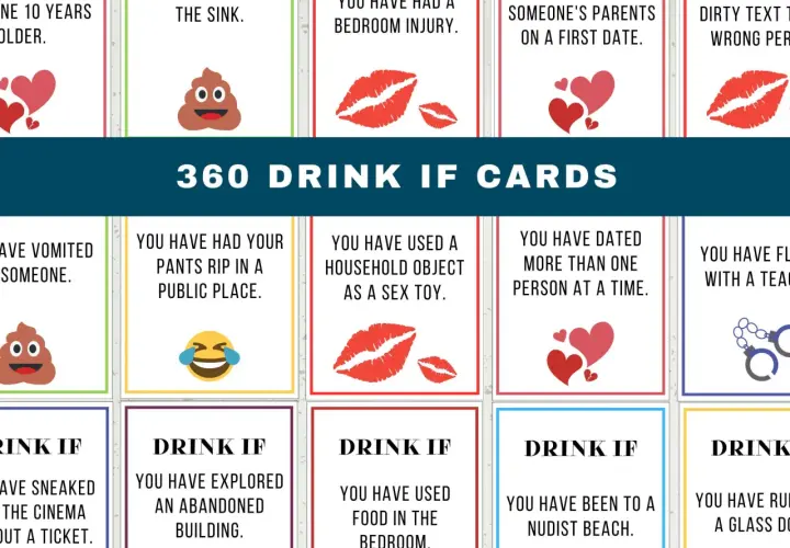 Karty "360 Drink If Cards" to świetna gra do piwka. Sprawdź, czy miałeś kiedyś wypadek w miejscu publicznym lub randkę z kimś starszym.
