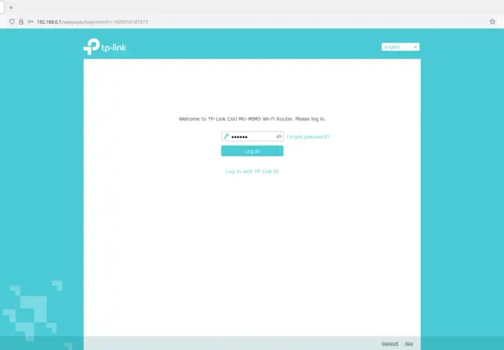 Strona logowania do routera TP-Link C6U MU-MIMO Wi-Fi. Wpisz hasło, aby się zalogować.