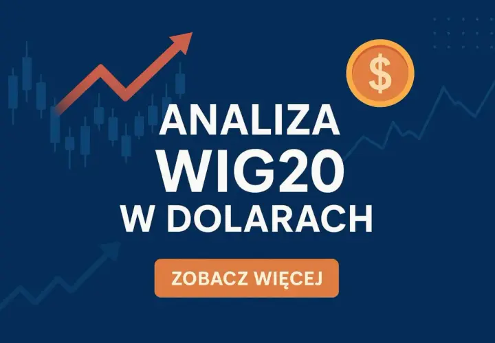 Analiza WIG20 w dolarach. Wykresy giełdowe i ikona dolara sugerują analizę WIG20 USD.