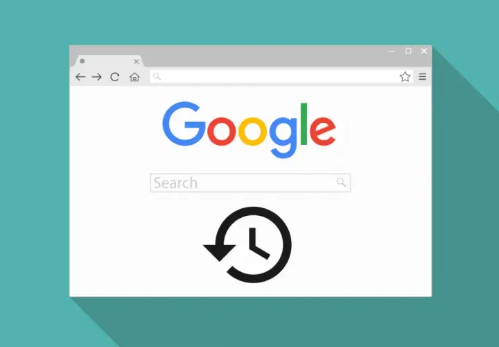 Ikona zegara z strzałką symbolizuje historię przeglądania w oknie przeglądarki Google.
