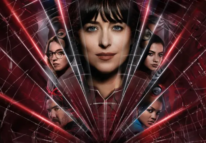 Volti di donne e uomini emergono da una ragnatela rossa luminosa. Le madame web recensioni sono qui!