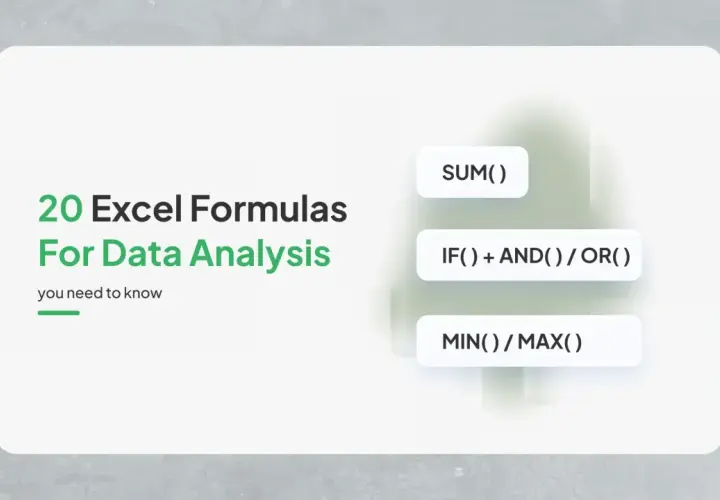 20 formule Excel per analisi dati: SUM(), IF(), AND(), OR(), MIN(), MAX() e altre funzioni principali.