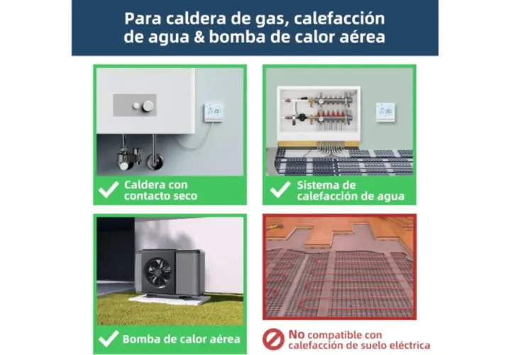 Sistema de calefacción domótica para caldera de gas, bomba de calor y suelo radiante.