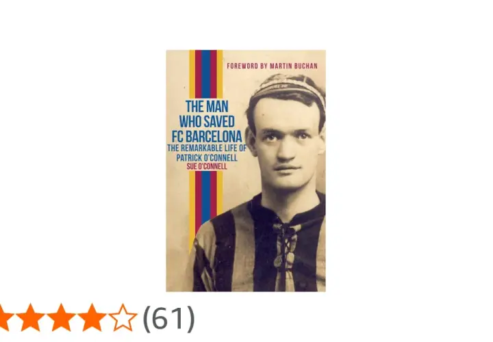 Okładka książki o Patricku O'Connellu, który uratował FC Barcelona. Młody mężczyzna w stroju piłkarskim.