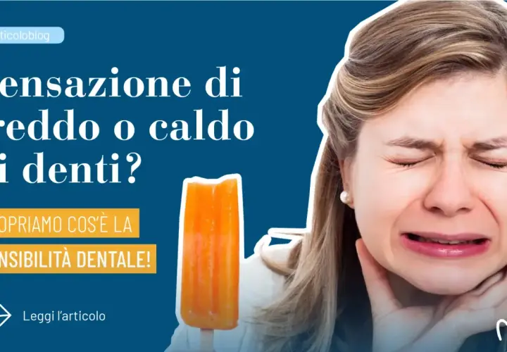 Donna con espressione sofferente per sensibilità dentale, causata da un ghiacciolo. Scopri il rimedio immediato per denti sensibili.