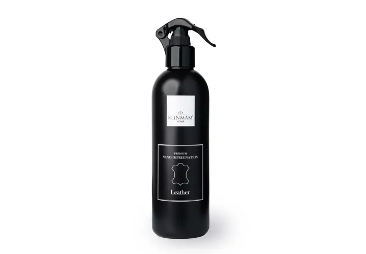 Czarny spray z etykietą "PREMIUM NANO IMPREGNATION Leather". Doskonały impregnat do skóry naturalnej, chroniący przed wilgocią.