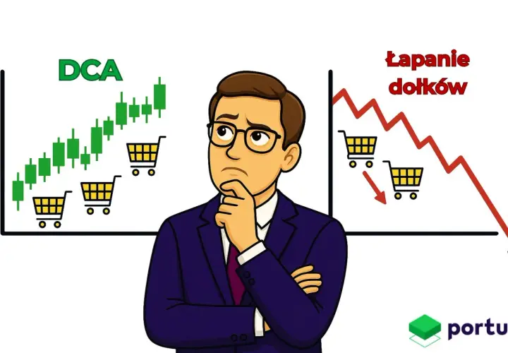 Zastanawia się nad strategią inwestycyjną: DCA vs łapanie dołków. Wybór między stabilnym wzrostem a ryzykownym graniem na spadki.