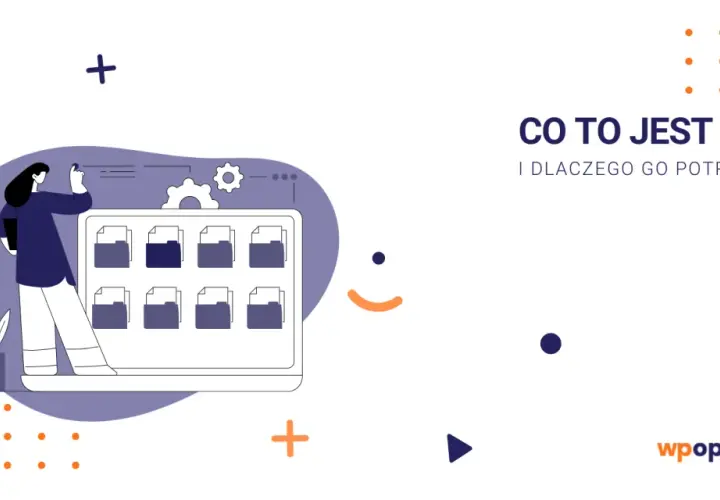 Ilustracja przedstawia kobietę zarządzającą plikami na ekranie, symbolizującą łatwy dostęp do danych przez ftp port.