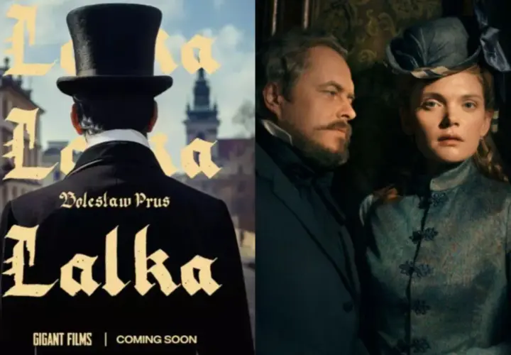 Plakat i kadr z filmu "Lalka" Bolesława Prusa. Elegancka ekranizacja powieści.