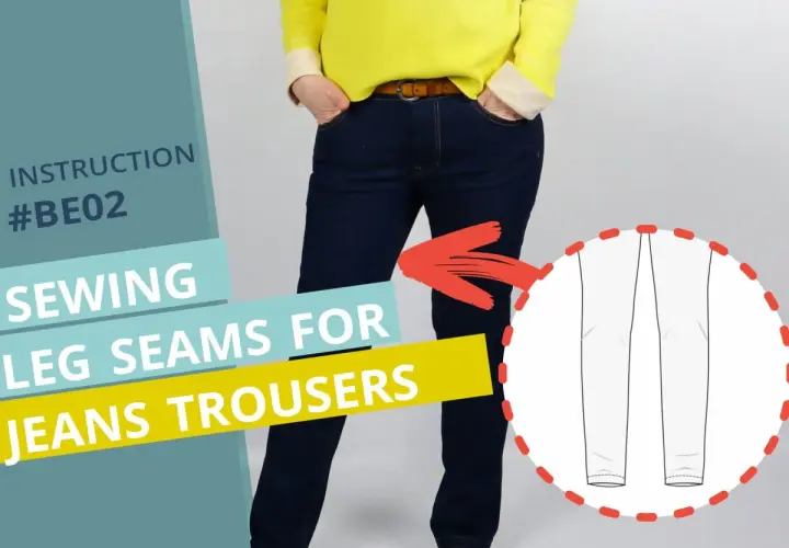 Learn how to sew pants crotch seams for jeans trousers. This instruction #BE02 shows the leg seams.