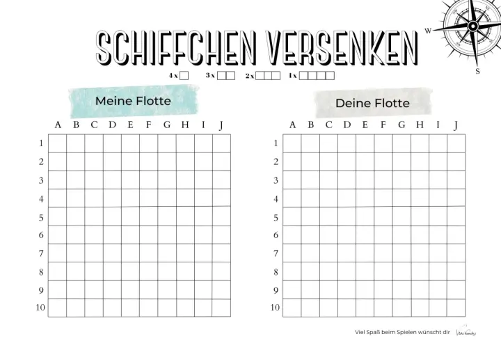 Spielbrett für das Schiffe versenken Spiel mit zwei Feldern: "Meine Flotte" und "Deine Flotte".