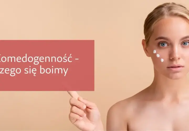 Komedogenność - czego się boimy? Młoda kobieta z białymi kropkami kremu na policzku.