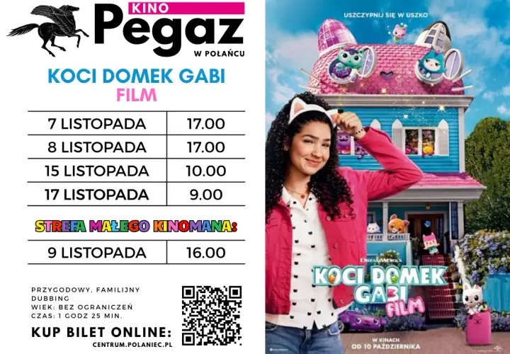 Kino Pegaz: Koci Domek Gabi. Sprawdź, jak sprawdzić do kiedy grają film, godziny seansów i ceny biletów.