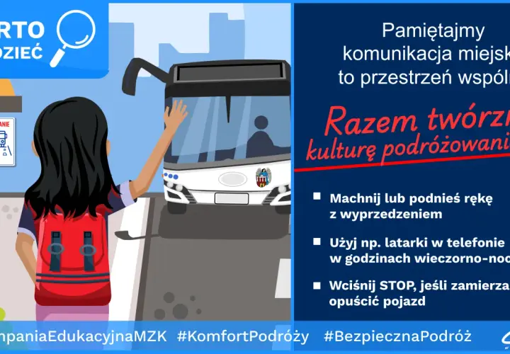 Dziewczyna z plecakiem czeka na autobus na przystanek na żądanie. Pamiętajmy o kulturze podróżowania.