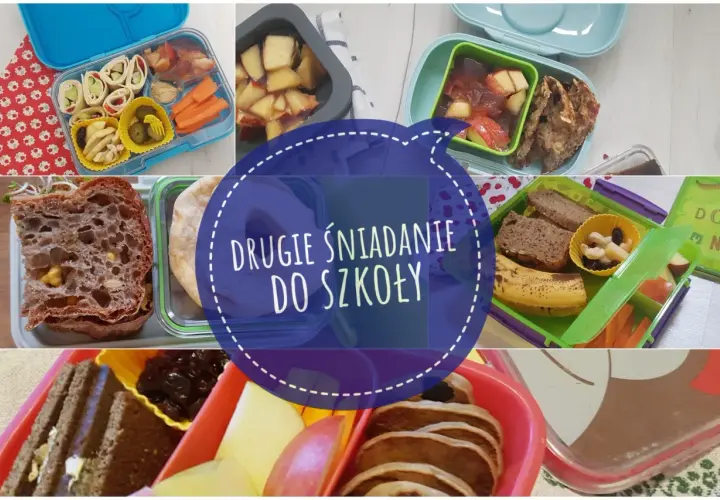 Kolorowe pudełka śniadaniowe pełne pyszności: kanapki, owoce, warzywa i słodkości. Idealne drugie śniadanie do szkoły!