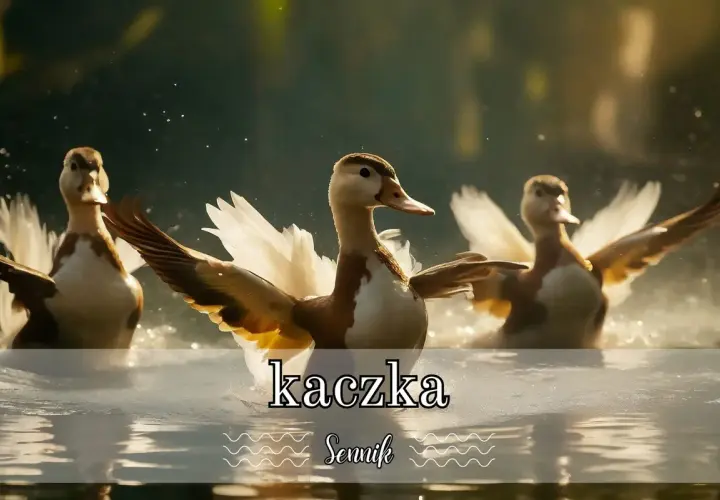 Trzy kaczki w locie, rozbryzgujące wodę. Sny o małych kaczkach mogą oznaczać nowe początki.
