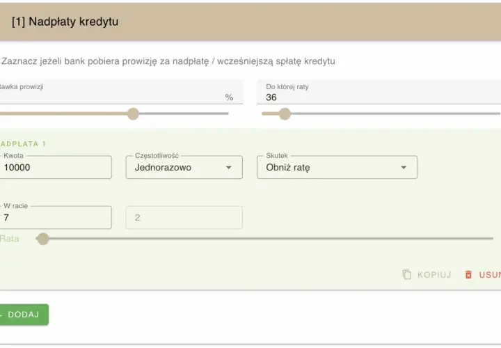 Formularz nadpłaty kredytu hipotecznego w banku Pekao SA. Możliwość jednorazowej nadpłaty 10000 zł, obniżająca ratę.