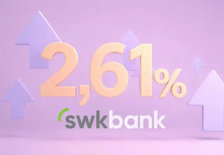 Positive swk bank erfahrungen: 2,61% Zinsen steigen. Pfeile zeigen nach oben.