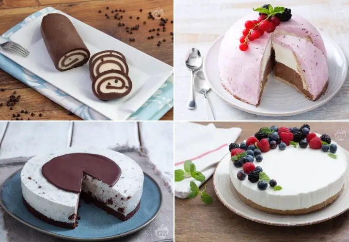 Rotolo al cioccolato, torta gelato alle fragole, cheesecake ai frutti di bosco e torta fredda al cioccolato: dolci semplicissimi per ogni occasione.