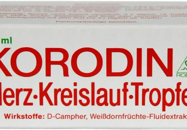 Korodin Herz-Kreislauf-Tropfen, 40 ml. Für das Herz und den Kreislauf. Enthält D-Campher und Weißdornfrüchte-Fluidextrakt.