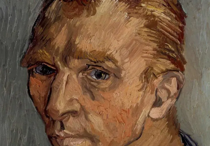 Ein intensives Porträt von Vincent van Gogh, das die Frage "was ist ein Porträt" durch seine expressive Pinselführung und den Blick des Künstlers beantwortet.