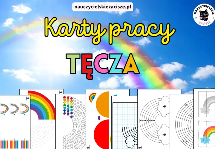 Karty pracy z tęczą na niebie. Kolorowe arkusze do nauki i zabawy, idealne na dzień tęczy.