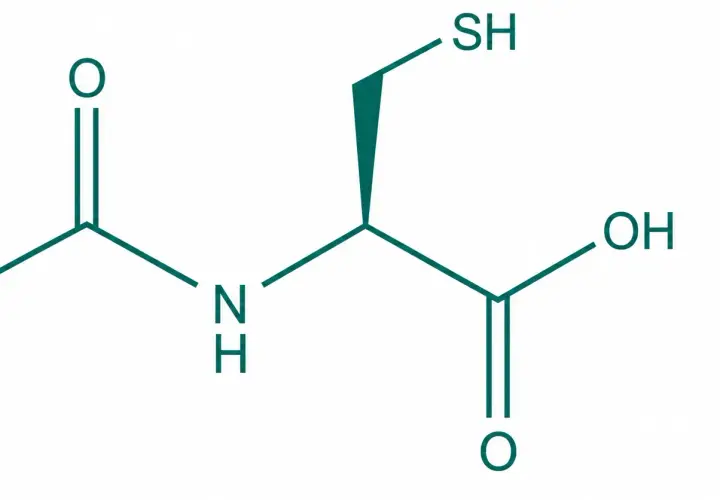 Chemische Strukturformel von N-Acetylcystein (NAC). Die NAC Supplement Wirkung wird oft mit antioxidativen Eigenschaften in Verbindung gebracht.
