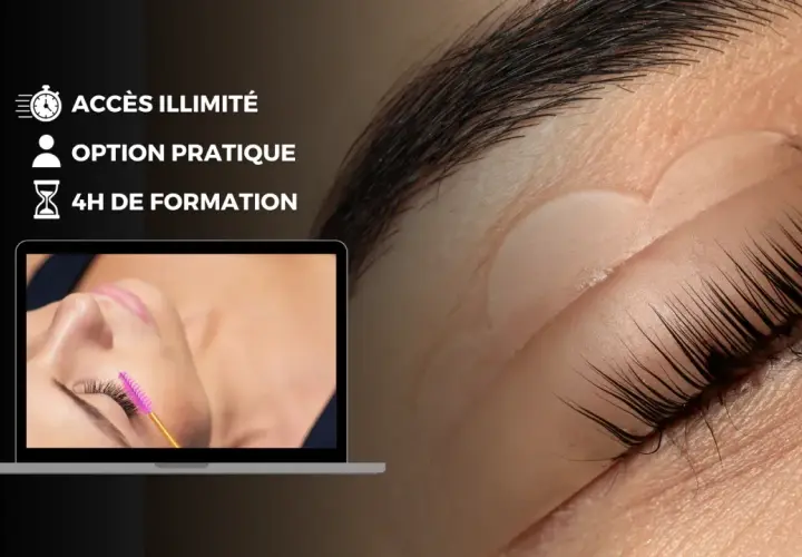 Formation sur le rehaussement de cils. Apprenez si peut on mettre du mascara sur un rehaussement de cils. Accès illimité, option pratique, 4h de formation.