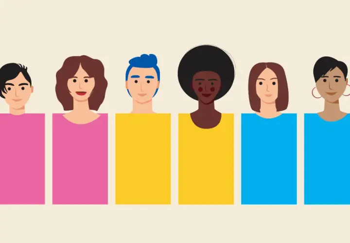 Un gruppo di persone diverse, che rappresenta cosa vuol dire pansessuale: amore per la persona, non per il genere.