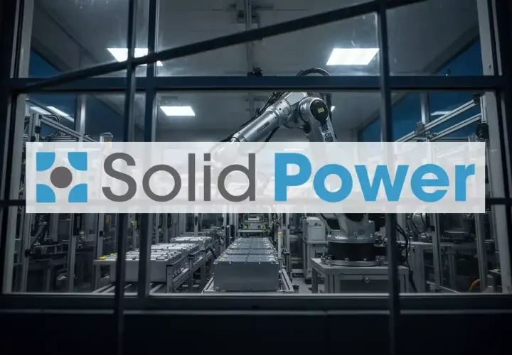 Roboterarme in einer Fabrik, die Batterien für die Solid Power Aktie produzieren.