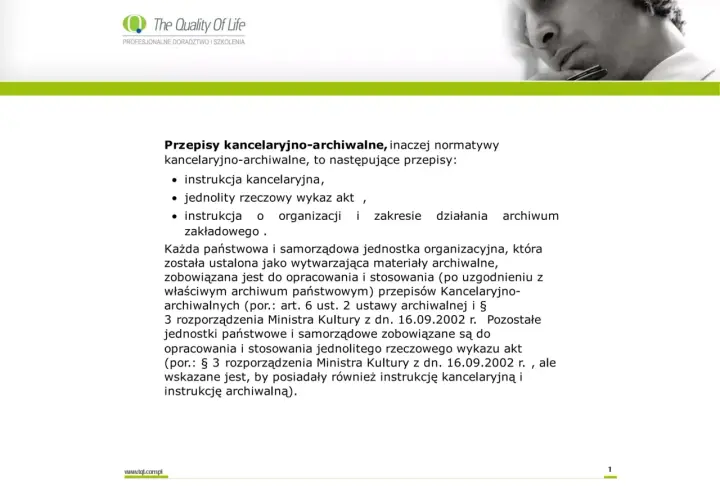 Co to jest instrukcja kancelaryjna? To przepisy regulujące obieg dokumentów, w tym instrukcja kancelaryjna, jednolity rzeczowy wykaz akt i instrukcja o organizacji archiwum.