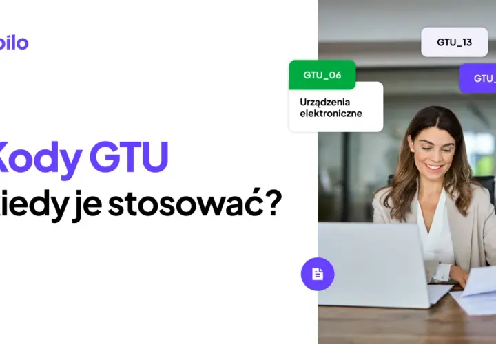 Kody GTU, w tym GTU_13, pomagają w prawidłowym rozliczaniu faktur. Kobieta pracuje przy laptopie.