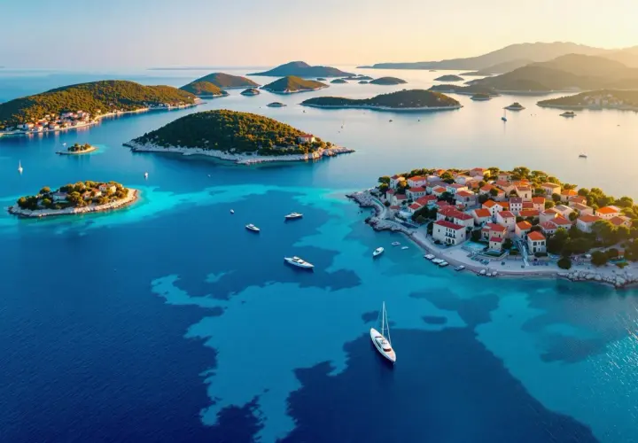 Traumhafte Küstenlandschaft mit vielen kleinen Inseln, die zum Erkunden einladen. Man fragt sich, wie viele Inseln hat Kroatien wirklich?