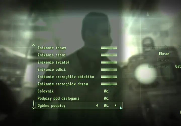 Menu gry Fallout 4, opcje graficzne i dźwiękowe. Widać polskie napisy, co sugeruje fallout 4 spolszczenie.