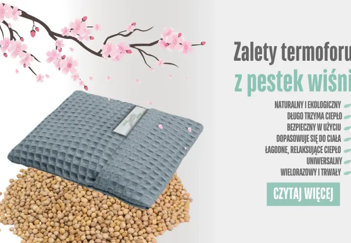 Szary termofor z pestek wiśni, idealny na chłodne dni. Naturalny, ekologiczny i wielorazowy.