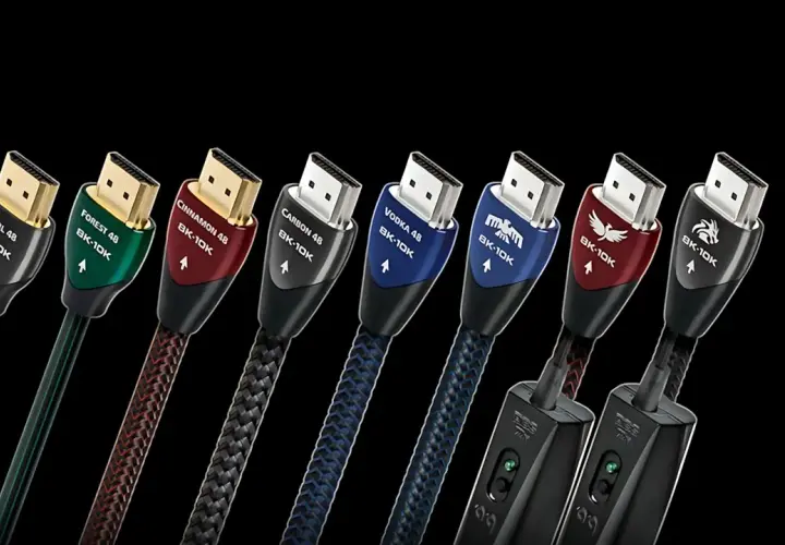 Różne modele kabli HDMI 2.1, każdy z unikalnym kolorem i oznaczeniem, gotowe do obsługi 8K i 10K.
