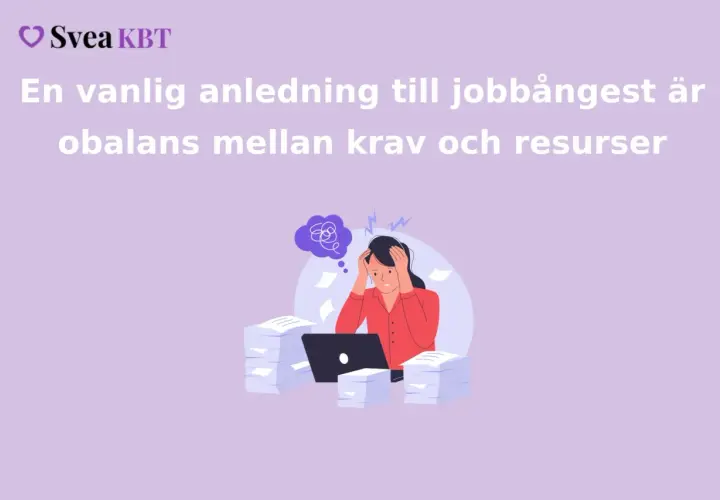 En kvinna med jobbångest sitter vid en dator omgiven av högar med papper.